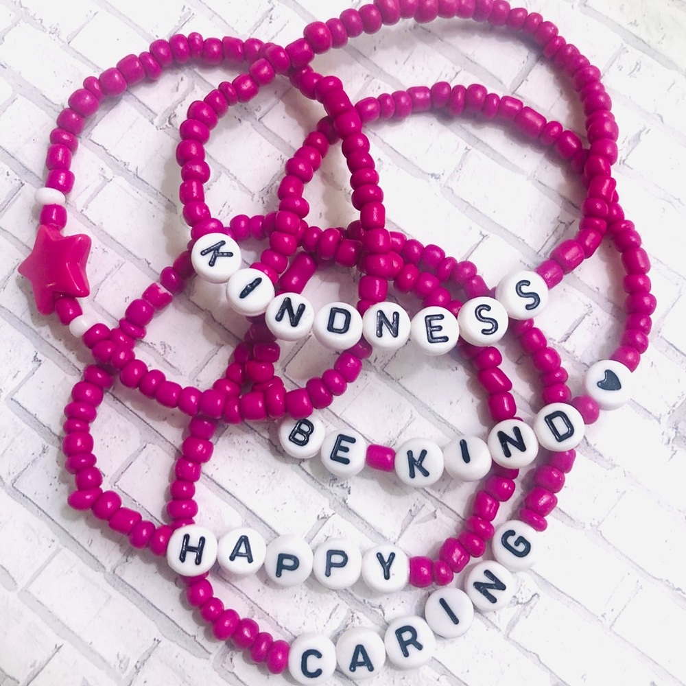 Hot pink 5 set seed bead inspiration bracelet care Barbie star stack layered lot